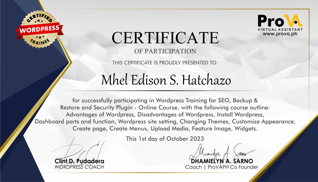 WordPress Developer Training Certificate