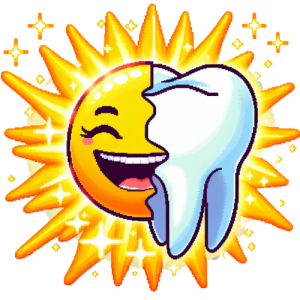 A smiling sun merging with a tooth, representing the radiant transformation achieved through cosmetic dentistry.